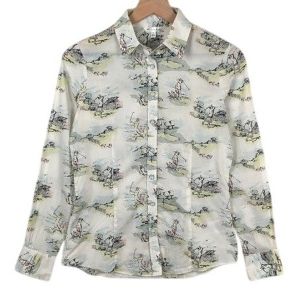 BROOKS BROTHERS 100% Cotton Golf Novelty Print Button Up Shirt Women's Sz 4 L/S